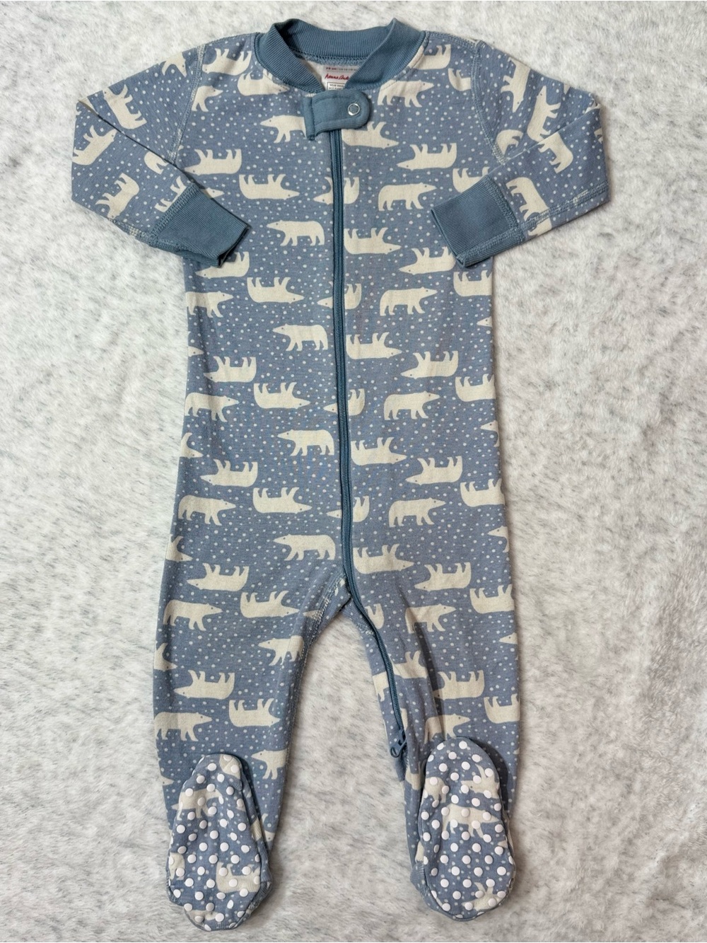 Hanna Andersson Blue Polar Bear Zip Footed Sleeper 12-18M Baby Cotton Winter